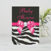 Elegante Babydusche Zebra Streifen Hot Pink Bow Einladung (Stehend Vorderseite)