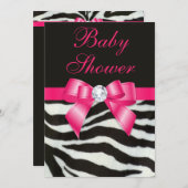 Elegante Babydusche Zebra Streifen Hot Pink Bow Einladung (Vorne/Hinten)