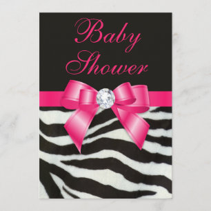 Elegante Babydusche Zebra Streifen Hot Pink Bow Einladung