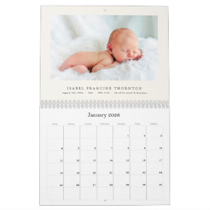 Elegante Babygelurtsanzeige 2026 Kalender