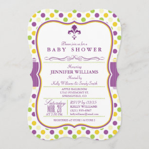 Elegante Babyparty-Einladung; Violette Fleur-de-li Einladung