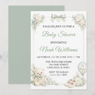 Elegante Babyparty-Einladungsvorlage in Salbeigrün Einladung