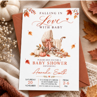 Elegante Babyparty im Herbst Babywagen Mädchen Einladung
