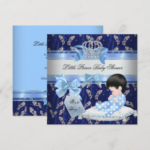 Elegante Babyparty Junge Blau Kleiner Prinz Krone  Einladung