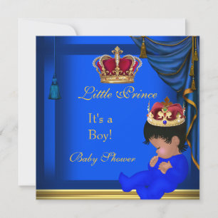 Elegante Babyparty Junge Blau Kleiner Prinz Krone  Einladung