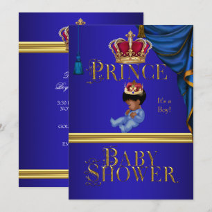 Elegante Babyparty Junge Blau Kleiner Prinz Krone  Einladung