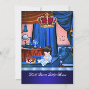 Elegante Babyparty Prinz Blau Kleiner Prinz Krone Einladung