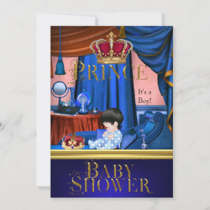 Elegante Babyparty-Prinz-Blaue kleine Prinzenkrone Einladung