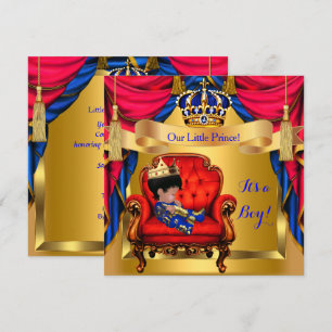 Elegante Babyparty Prinz königsblau rot gold Einladung