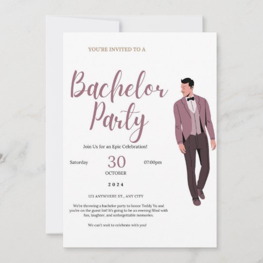 Elegante Bachelor Party Einladung (Vorderseite)