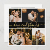 Elegante Back Gold Script Foto Collage Hochzeit Dankeskarte (Vorne/Hinten)