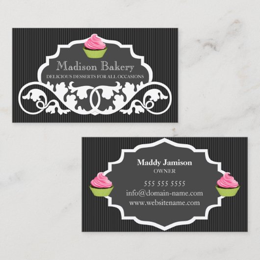 Elegante Bäckerei Cupcake Swirl Dekoration Visitenkarte (Vorne/Hinten)