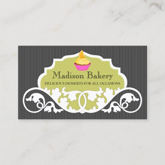 Elegante Bäckerei Cupcake Swirl Dekoration Visitenkarte (Vorderseite)