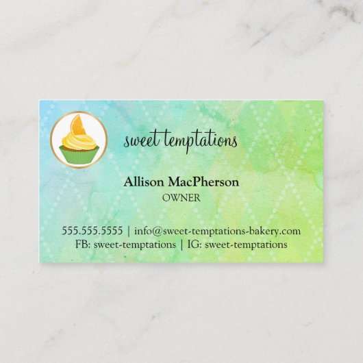 Elegante Bäckerei um Cupcake & Gold Scroll Visitenkarte (Rückseite)