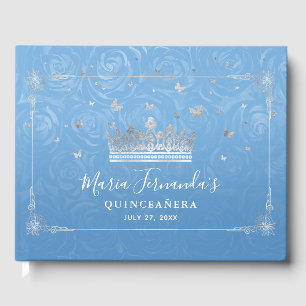 Elegante Bahamas Blau und Silber Krone Gästebuch