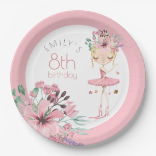Elegante Ballerina Florals Girl 8. Geburtstagspart Pappteller