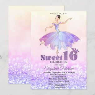 Elegante Ballerina Glitter Bokeh Sweet 16 Einladung