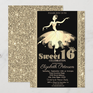 Elegante Ballerina Gold Glitter Sweet 16 Einladung