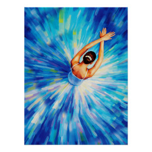 Elegante Ballerina im kosmischen blauen Wirbel Pop Poster
