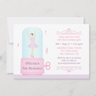 Elegante Ballerina Music Box Girl Birthday Party Einladung