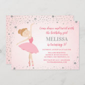 Elegante Ballerina Pink Silver Stars Girl Birthday Einladung (Vorne/Hinten)