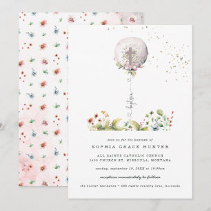 Elegante Ballon-Blumen-Tauf-Einladung Einladung