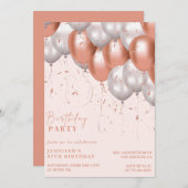 Elegante Ballons Rose Gold 87. Geburtstag Einladung (Vorne/Hinten)