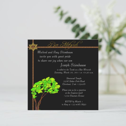 Elegante Bar Mitzvah Einladung (Stehend Vorderseite)