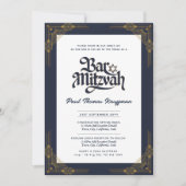 Elegante BAR MITZVAH Quality Navy Gold Moderne Einladung (Vorderseite)