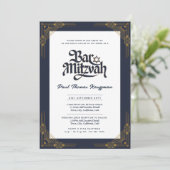 Elegante BAR MITZVAH Quality Navy Gold Moderne Einladung (Stehend Vorderseite)