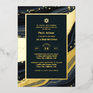Elegante Bar Mitzwa Bat Mitzwa Navy Agat Folieneinladung