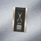 Elegante Barber Barbershop Black Gold Schissors Magnetische Visitenkarte (Beispiel)