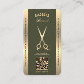 Elegante Barbershop Barber Green Gold Loyalty Card Visitenkarte (Vorderseite)
