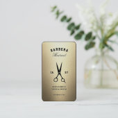 Elegante Barbershop Black Imitats Gold Scheren Visitenkarte (Stehend Vorderseite)