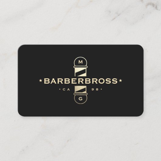 Elegante Barbershop Gold Barber Pole Black Visitenkarte (Vorderseite)