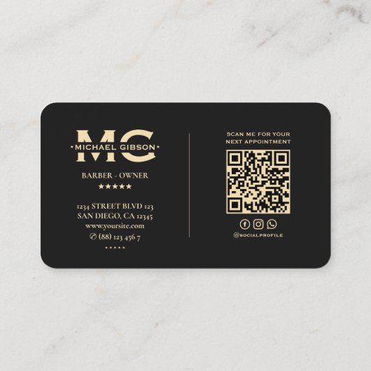Elegante Barbershop Gold Barber Pole Black Visitenkarte (Rückseite)