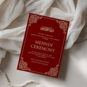 Elegante Barock-Burgunderrote-Henna-Mehndi-Zeremon Einladung