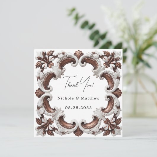 Elegante Barock Rokoko Style Wedding Dankeskarte (Stehend Vorderseite)