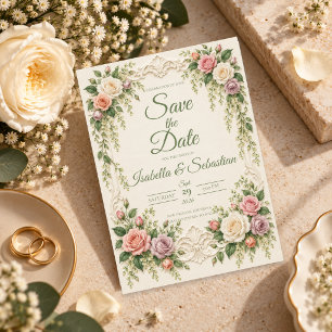 Elegante Barock-Rosa-Rosen-Hochzeit Save The Date
