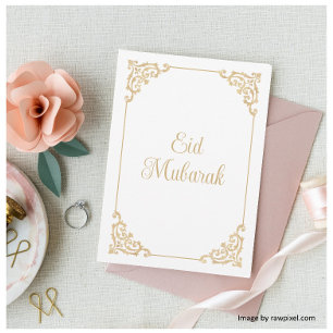 Elegante Barock-Schrift Weißgold Eid Mubarak Feiertagskarte
