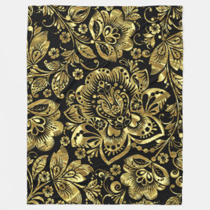 Elegante barocke Blumen-Damaske in Gold und Schwar Fleecedecke
