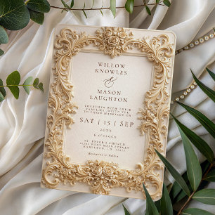 Elegante Barocke Goldrahmen-Hochzeit Einladung