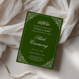 Elegante Barocke Rahmung Smaragdgrüne Nikah-Zeremo Einladung