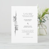 Elegante Barocke Schwarz-weiße, florale feierliche Einladung (Stehend Vorderseite)