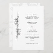 Elegante Barocke Schwarz-weiße, florale feierliche Einladung (Vorne/Hinten)