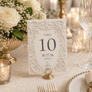 Elegante barocke Vintage-Hochzeit Tischnummer