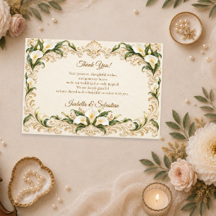 Elegante Barocke Zantedeschie Hochzeit Dankeskarte