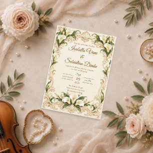 Elegante Barocke Zantedeschie Hochzeit Einladung