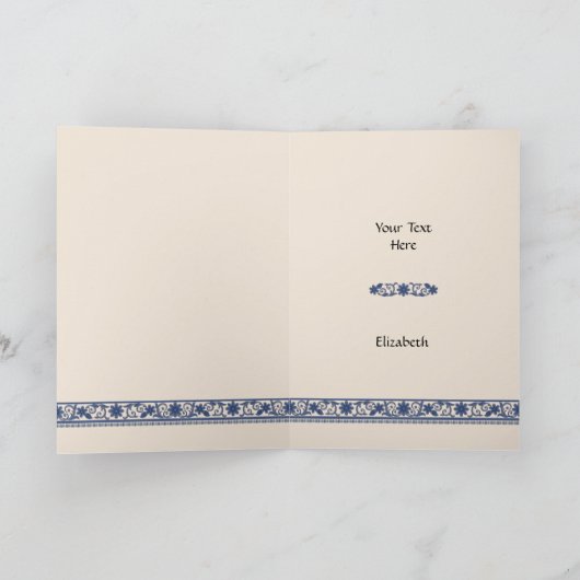 Elegante Barocklace auf blau Dankeskarte (Innenseite)