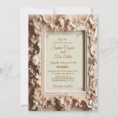 Elegante Barockopulenz Peach Gold Rahmen Hochzeit Einladung (Vorderseite)